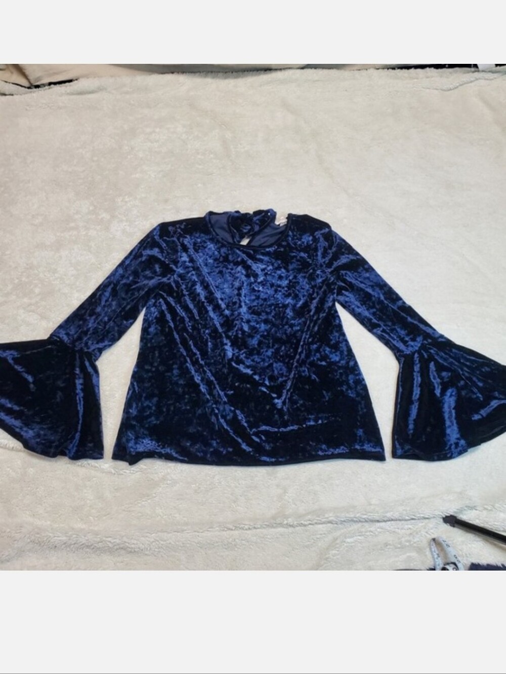 Beach Lunch Lounge Blue Velvet Party Fairy Holiday Witchy Flare Sleeve Top S